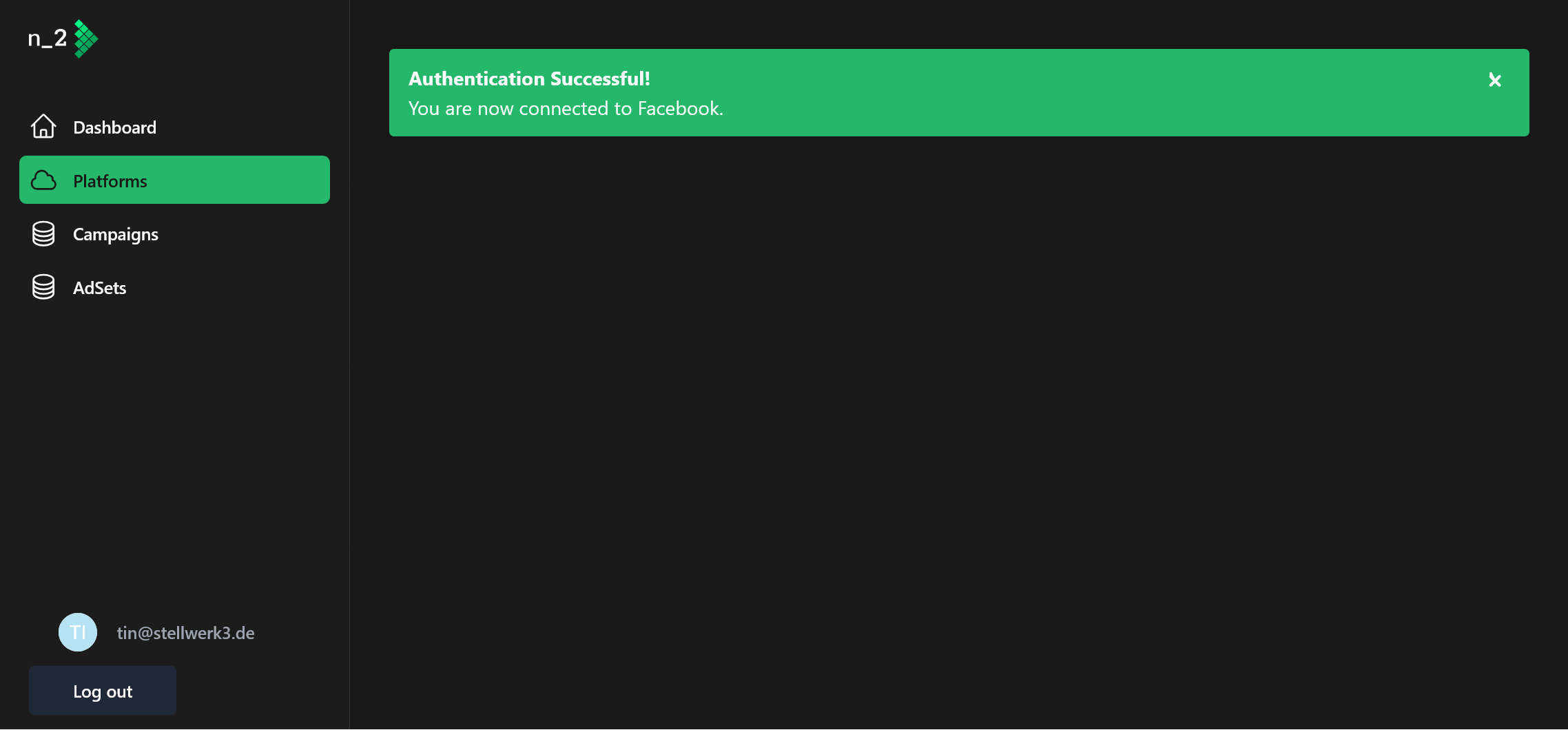 Facebook success screen